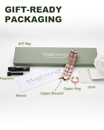 MagEnergy Kupferarmband für Herren, 3-fach magnetisches Armband mit 99,99 % reinem Kupferring und 3800 Gauss Magneten, verstellbare Länge mit Größenbestimmungswerkzeug