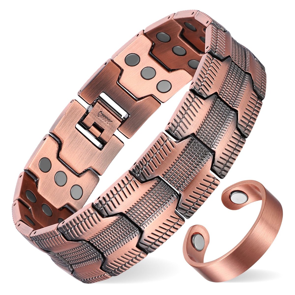 MagEnergy Kupferarmband für Herren, 3-fach magnetisches Armband mit 99,99 % reinem Kupferring und 3800 Gauss Magneten, verstellbare Länge mit Größenbestimmungswerkzeug