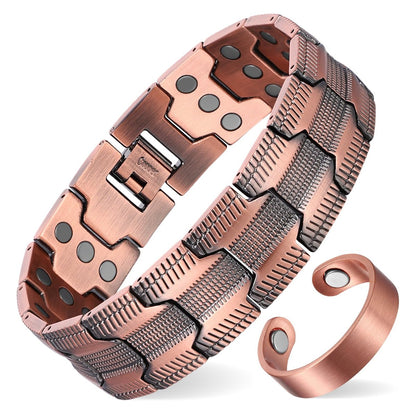MagEnergy Kupferarmband für Herren, 3-fach magnetisches Armband mit 99,99 % reinem Kupferring und 3800 Gauss Magneten, verstellbare Länge mit Größenbestimmungswerkzeug