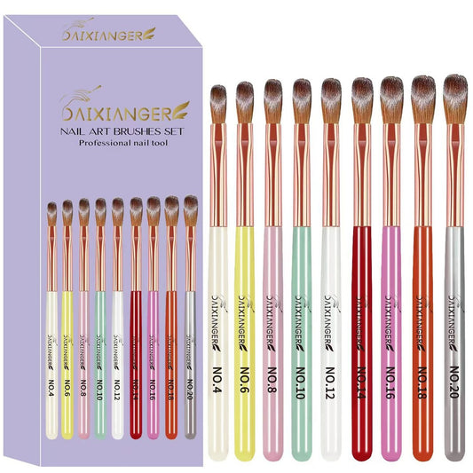 DAIXIANGER Acryl-Nagelpinsel-Set, 9-teiliges professionelles Nagelkunst-Pinselset für Acrylpulver-Auftrag & 3D-Nagelschnitzerei, Premium-Nagelpinsel-Kit für DIY-Heim- und Salonanwendung