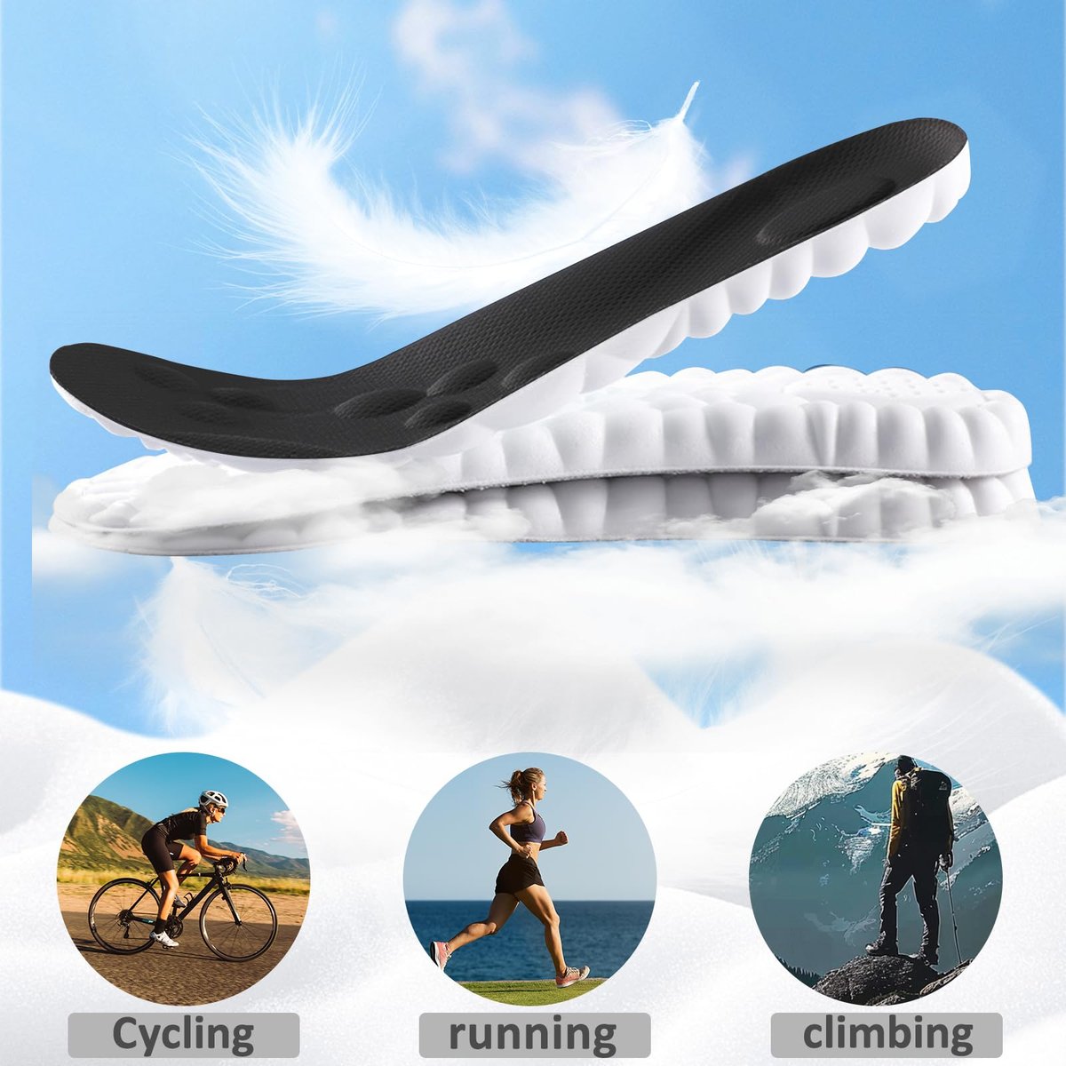 4D Cloud Sohlen für Damen und Herren – Antimüdigkeit, Stoßdämpfung, Schuheinlagen zuschneidbar (Schwarz, Herren: 8-8.5/Damen: 9-9.5)