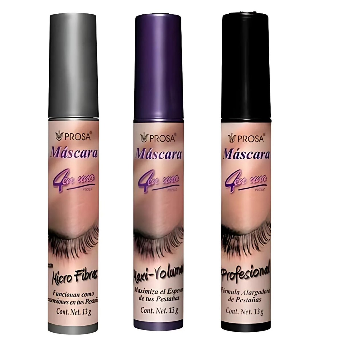 Prsa Mascara Set 3-teilig (Mikrofasern + Profi + Maxi Volumen) – wasserfestes Make-up – verlängernd + Volumen + Wimpernverlängerungseffekt