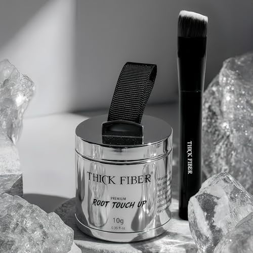 THICK FIBER Ansatzpuder mit Bürste – Graue Ansätze, dünner werdendes Haar & Geheimratsecken abdecken – Schweiß- & wasserbeständig für Männer & Frauen (Auburn, 0,35 Unzen (1er Pack))