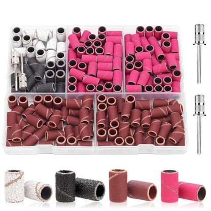 CPOXITI 190-teiliges Schleifband-Set für Nagelbohrer, 2 Nagelbohrer-Aufsätze, 80/120/180/240 Körnung, für Acryl-Gel-Maniküre und Pediküre