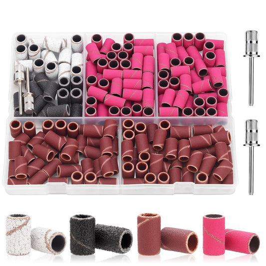 CPOXITI 190-teiliges Schleifband-Set für Nagelbohrer, 2 Nagelbohrer-Aufsätze, 80/120/180/240 Körnung, für Acryl-Gel-Maniküre und Pediküre