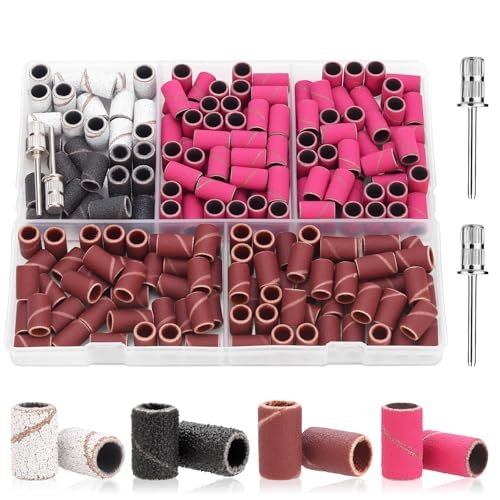 CPOXITI 190-teiliges Schleifband-Set für Nagelbohrer, 2 Nagelbohrer-Aufsätze, 80/120/180/240 Körnung, für Acryl-Gel-Maniküre und Pediküre
