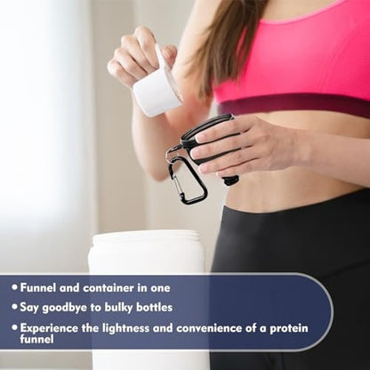 TEESSUE 2er-Pack Proteinbehälter, Tragbarer Proteinpulver-Behälter, Proteinpulver-Trichter, Wasserflaschen-Trichter für Pulvermischungen, Pre-Workout/Fitness-Supplement-Trichter-Schlüsselanhänger (50 ml + 100 ml)