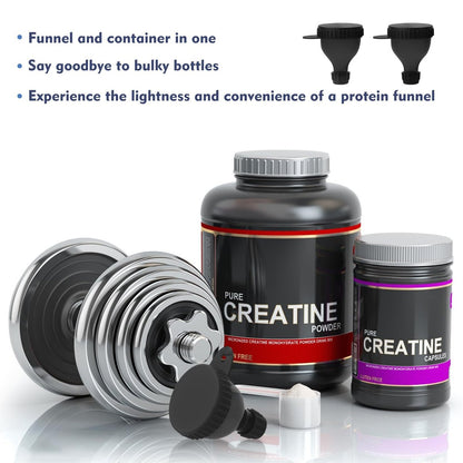 TEESSUE 2er-Pack Proteinbehälter, Tragbarer Proteinpulver-Behälter, Proteinpulver-Trichter, Wasserflaschen-Trichter für Pulvermischungen, Pre-Workout/Fitness-Supplement-Trichter-Schlüsselanhänger (50 ml + 100 ml)