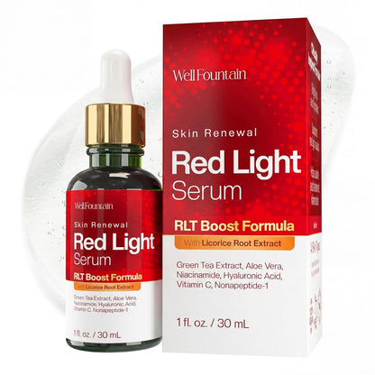 Rotlicht-Therapie Aktivierungsserum für Gesicht & Hals – klinisch formuliert zur Verstärkung der RLT-Ergebnisse – Grüner Tee, Niacinamid, Hyaluronsäure, Aloe Vera, Vitamin C, Süßholzwurzelextrakt – 30 ml