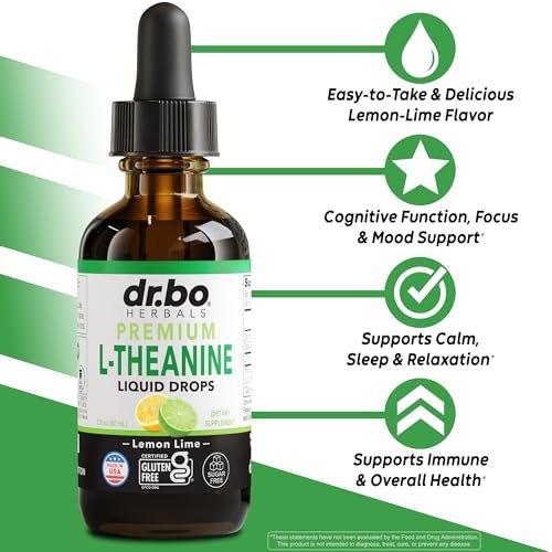 L-Theanin 200mg flüssige Tropfen – natürliche Schlafunterstützung & Fokus Ergänzung für Kinder & Erwachsene – Vegan, Non-GMO, glutenfrei, reine L-Theanin Tropfen, Stimmungs-Ltheanin für Kinder, 60 ml