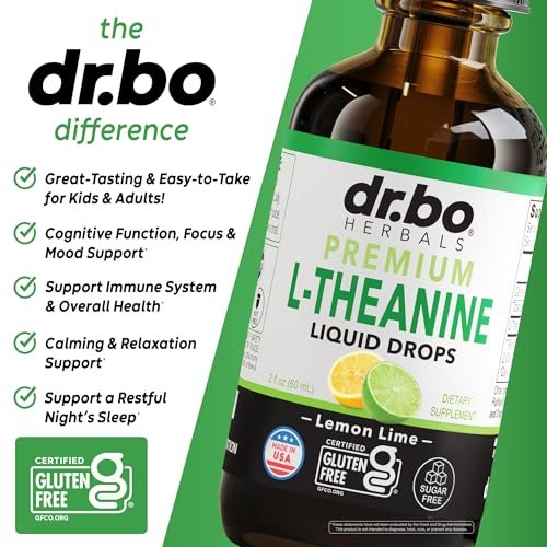 L-Theanin 200mg flüssige Tropfen – natürliche Schlafunterstützung & Fokus Ergänzung für Kinder & Erwachsene – Vegan, Non-GMO, glutenfrei, reine L-Theanin Tropfen, Stimmungs-Ltheanin für Kinder, 60 ml