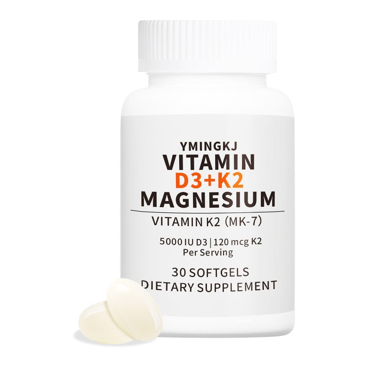 YMINGKJ Vitamin D3 K2 5000 IE Weichkapseln mit Magnesium – 120 μg MK-7 K2 für Knochengesundheit & Immununterstützung – Non-GMO & Glutenfrei mit MCT-Öl – 30 Weichkapseln