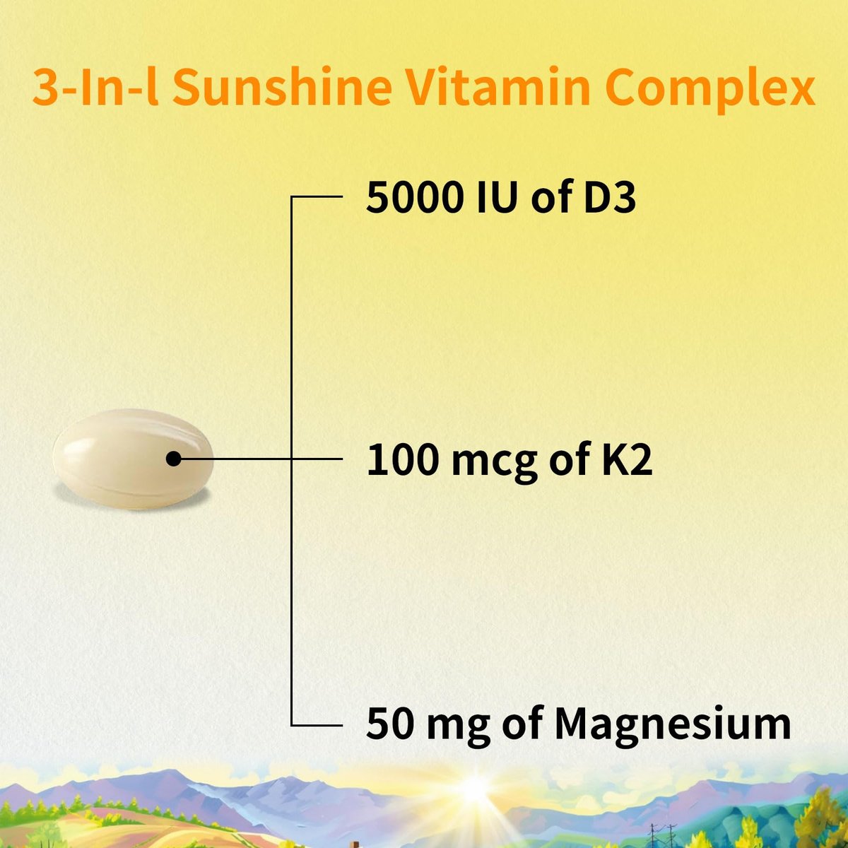 YMINGKJ Vitamin D3 K2 5000 IE Weichkapseln mit Magnesium – 120 μg MK-7 K2 für Knochengesundheit & Immununterstützung – Non-GMO & Glutenfrei mit MCT-Öl – 30 Weichkapseln