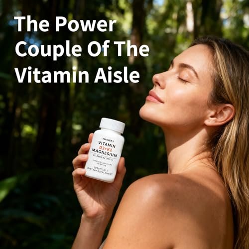 YMINGKJ Vitamin D3 K2 5000 IE Weichkapseln mit Magnesium – 120 μg MK-7 K2 für Knochengesundheit & Immununterstützung – Non-GMO & Glutenfrei mit MCT-Öl – 30 Weichkapseln