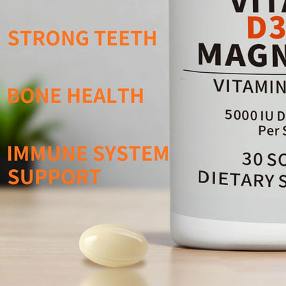 YMINGKJ Vitamin D3 K2 5000 IE Weichkapseln mit Magnesium – 120 μg MK-7 K2 für Knochengesundheit & Immununterstützung – Non-GMO & Glutenfrei mit MCT-Öl – 30 Weichkapseln