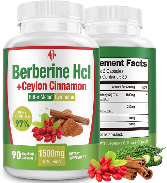 CHANUBITO Berberin 1500mg – Hochdosiertes Berberin HCl 97% Reinheit mit Ceylon-Zimt, Vegan & Non-GMO, 90 Kapseln