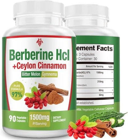 CHANUBITO Berberin 1500mg – Hochdosiertes Berberin HCl 97% Reinheit mit Ceylon-Zimt, Vegan & Non-GMO, 90 Kapseln