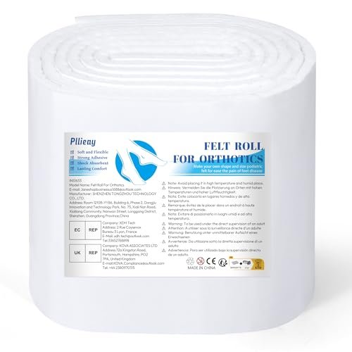 Pllieay Selbstklebende Filzrolle, 1/3 Zoll dick, 6 Zoll x 1,1 m, hochwertiger Rayon-Mischfilz, weiß, orthopädische Filzrolle für Fußpolsterung und Wundunterstützung