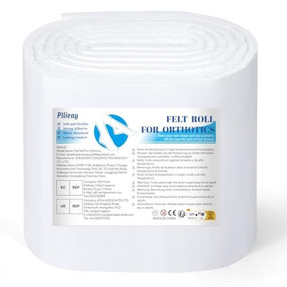 Pllieay Selbstklebende Filzrolle, 1/3 Zoll dick, 6 Zoll x 1,1 m, hochwertiger Rayon-Mischfilz, weiß, orthopädische Filzrolle für Fußpolsterung und Wundunterstützung