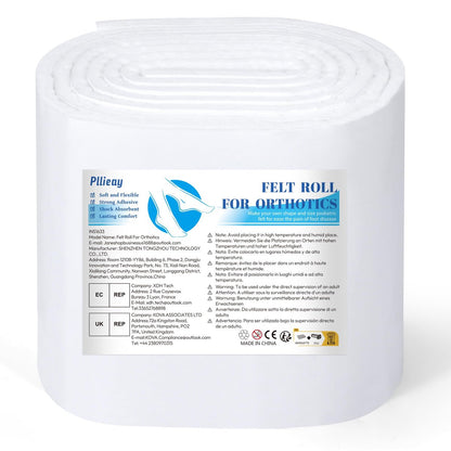 Pllieay Selbstklebende Filzrolle, 1/3 Zoll dick, 6 Zoll x 1,1 m, hochwertiger Rayon-Mischfilz, weiß, orthopädische Filzrolle für Fußpolsterung und Wundunterstützung