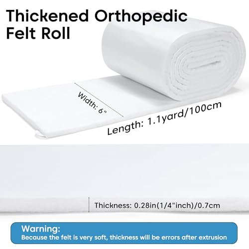 Pllieay Selbstklebende Filzrolle, 1/3 Zoll dick, 6 Zoll x 1,1 m, hochwertiger Rayon-Mischfilz, weiß, orthopädische Filzrolle für Fußpolsterung und Wundunterstützung