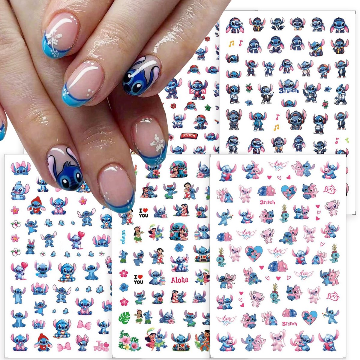 6 Blätter Süße Nagelkunst-Aufkleber, selbstklebende 3D-Nagelsticker, Cartoon-Nagelverzierungen, Kawaii-Party-Geschenke für Mädchen und Frauen – Nageldesign-Sticker aus Vinyl