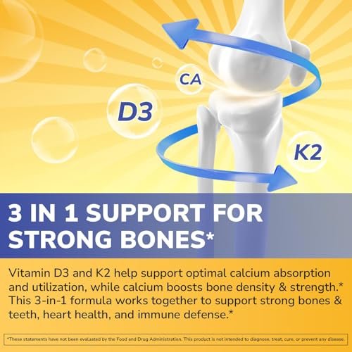 Vitalibre D3 K2 Calcium Supplement für Frauen und Männer, Vitamin D3 5000 IE, Calcium 1200 mg, MK-7, Hohe Absorption, für starke Knochen, Zähne, Herz und Immunsystem, 60 Tabletten