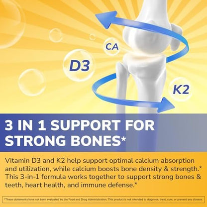 Vitalibre D3 K2 Calcium Supplement für Frauen und Männer, Vitamin D3 5000 IE, Calcium 1200 mg, MK-7, Hohe Absorption, für starke Knochen, Zähne, Herz und Immunsystem, 60 Tabletten