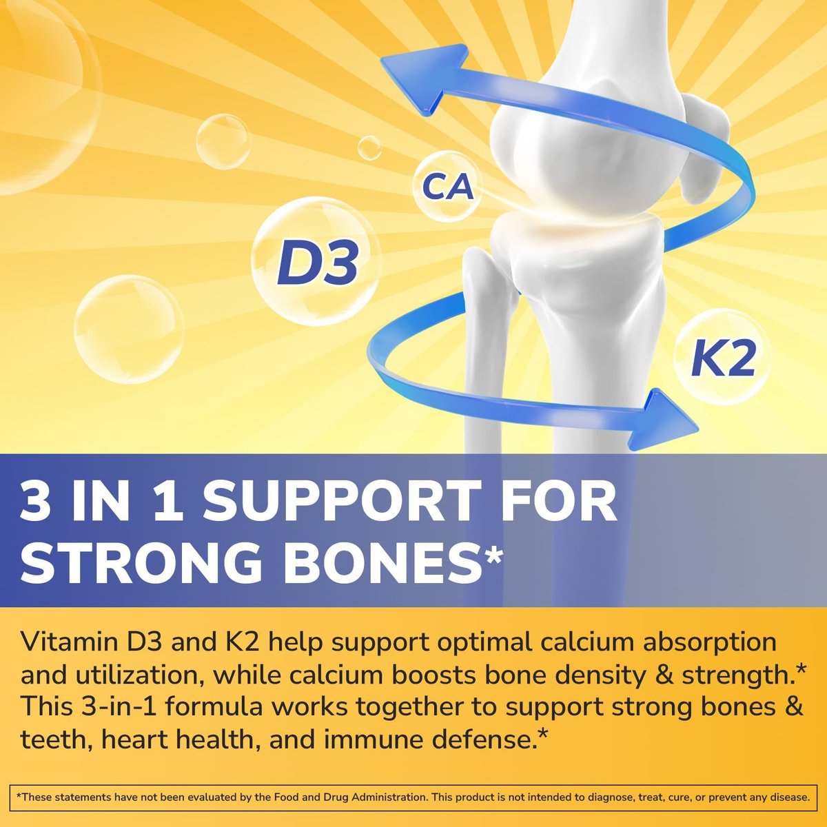 Vitalibre D3 K2 Calcium Supplement für Frauen und Männer, Vitamin D3 5000 IE, Calcium 1200 mg, MK-7, Hohe Absorption, für starke Knochen, Zähne, Herz und Immunsystem, 60 Tabletten