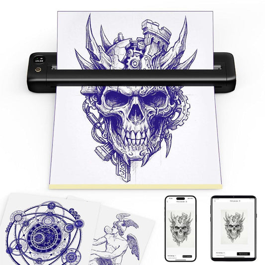 Rongta Tattoo Stencil Drucker, Kabellose Tätowiermaschine, Tattoo-Zubehör für Profis und Anfänger, Bluetooth/USB-Konnektivität, Schwarz