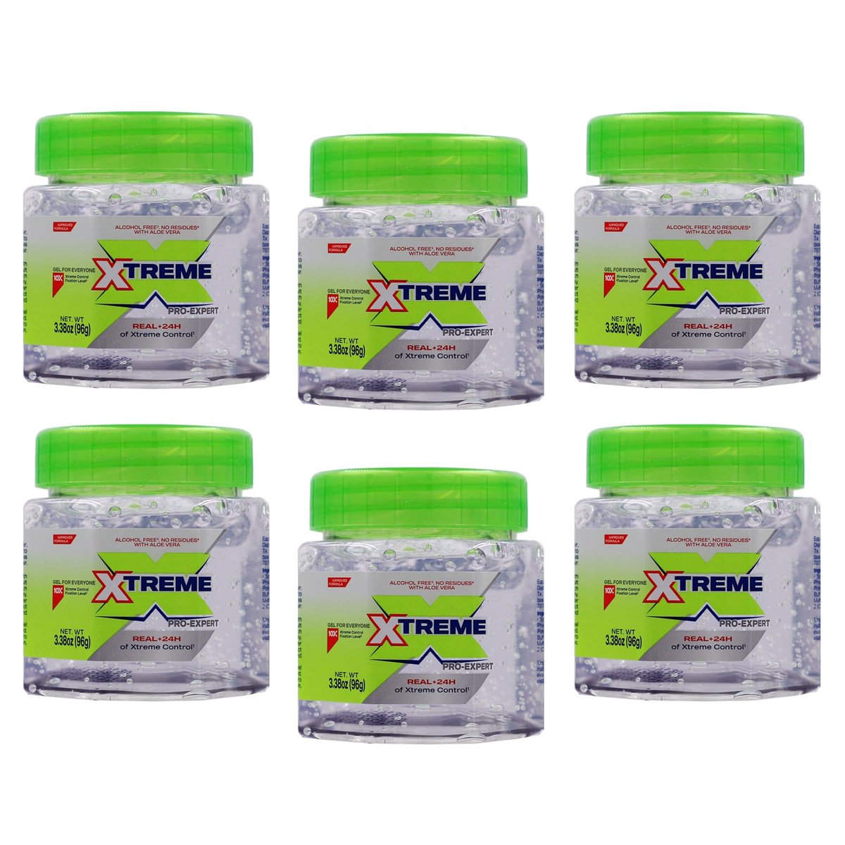 Xtreme Pro-Expert Klar Hairstyling Gel, Alkoholfrei, 24-Stunden-Xtreme-Kontrolle mit Aloe Vera, 3,38 oz Glas (6er-Pack)