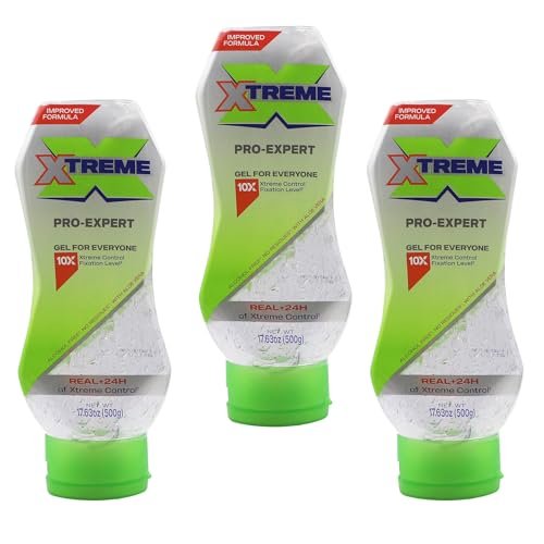 Xtreme Pro-Expert Clear Styling Hair Gel, Alkoholfrei, 24-Stunden-Xtreme-Kontrolle mit Aloe Vera, 17,63 oz Quetschflasche (3er-Pack)