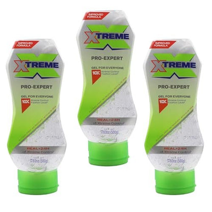 Xtreme Pro-Expert Clear Styling Hair Gel, Alkoholfrei, 24-Stunden-Xtreme-Kontrolle mit Aloe Vera, 17,63 oz Quetschflasche (3er-Pack)