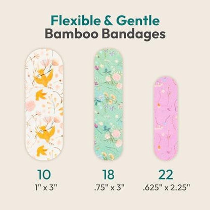 FEBU Wildflower Print Bamboo-Faser Pflaster | PFAS-freie flexible Stoffpflaster | Natürliche hypoallergene Wundpflaster für Schürfwunden, Schnitte & Erste Hilfe | Kompostierbar, Latexfrei | 50 Stück Streifen