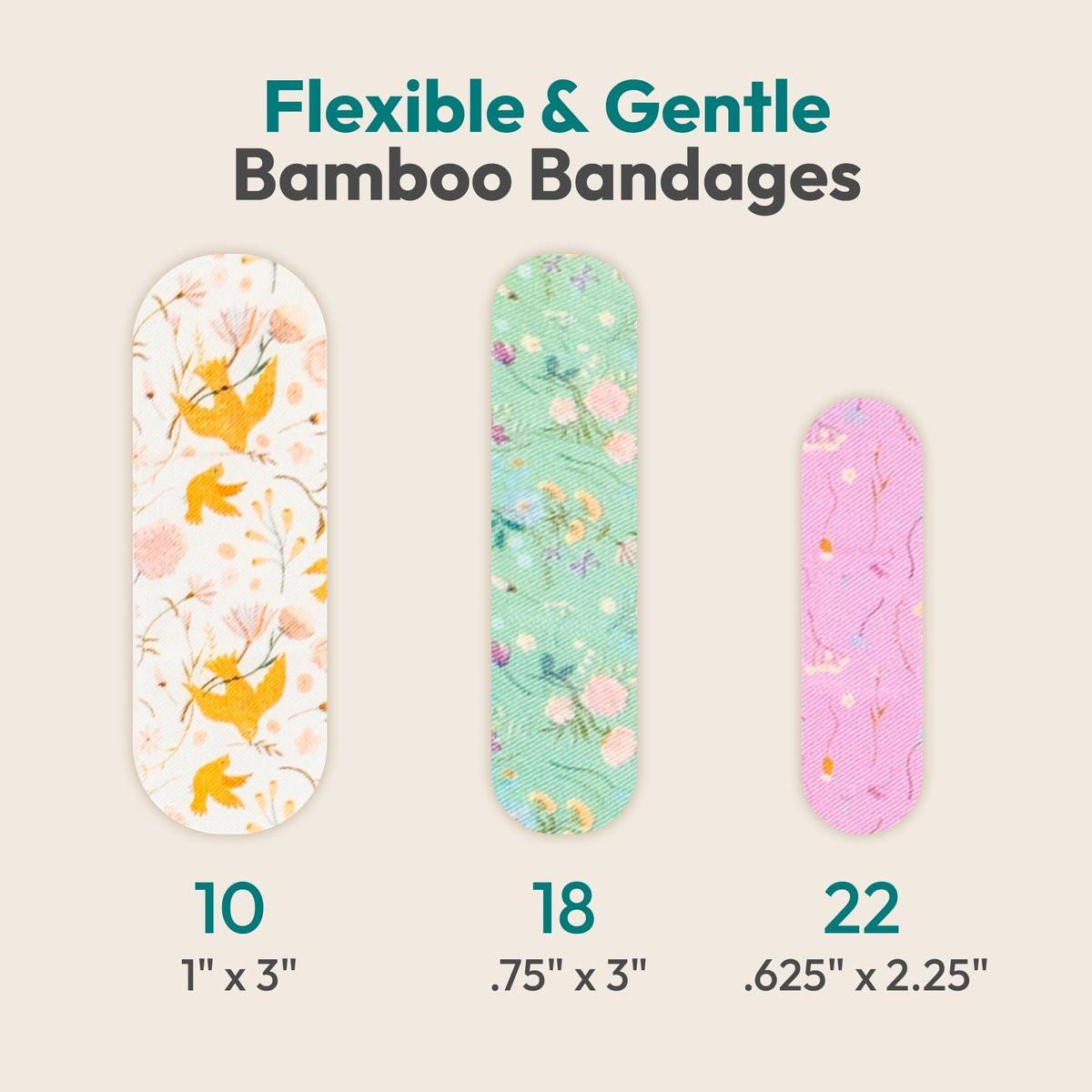 FEBU Wildflower Print Bamboo-Faser Pflaster | PFAS-freie flexible Stoffpflaster | Natürliche hypoallergene Wundpflaster für Schürfwunden, Schnitte & Erste Hilfe | Kompostierbar, Latexfrei | 50 Stück Streifen