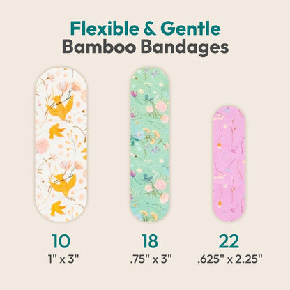 FEBU Wildflower Print Bamboo-Faser Pflaster | PFAS-freie flexible Stoffpflaster | Natürliche hypoallergene Wundpflaster für Schürfwunden, Schnitte & Erste Hilfe | Kompostierbar, Latexfrei | 50 Stück Streifen