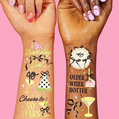 xo, Fetti 40. Geburtstag temporäre Tattoos - 46 Designs, 2 Bögen | Goldfolie, Meilenstein Partygeschenke, Vierzig Feier Dekoration, Fotokulisse Accessoire, glamouröses Accessoire, Erwachsenengeburtstag