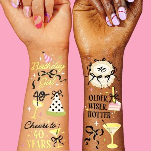 xo, Fetti 40. Geburtstag temporäre Tattoos - 46 Designs, 2 Bögen | Goldfolie, Meilenstein Partygeschenke, Vierzig Feier Dekoration, Fotokulisse Accessoire, glamouröses Accessoire, Erwachsenengeburtstag