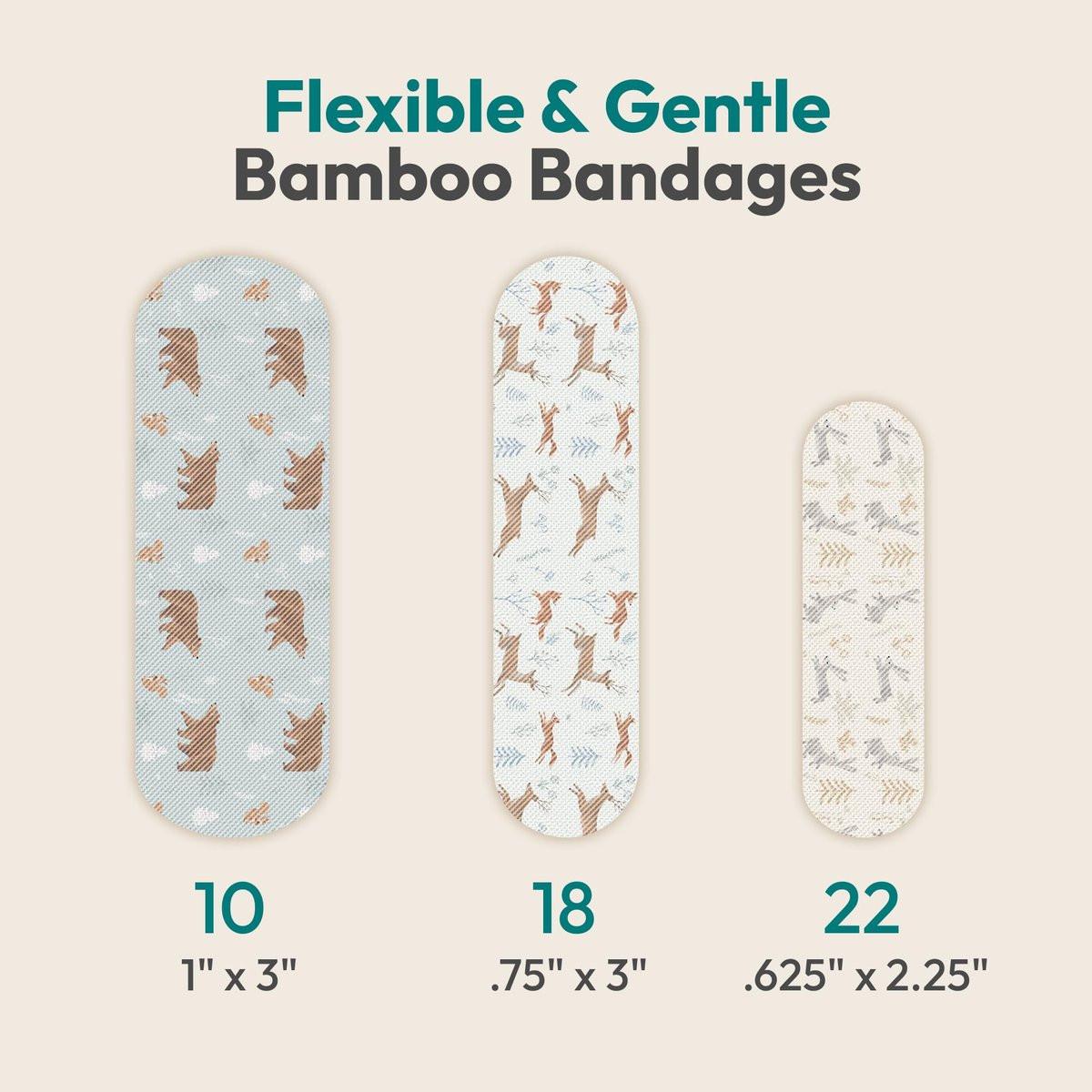 FEBU Woodland Print Bamboo-Pflaster | PFAS-freie flexible Stoffpflaster | Hypoallergene Naturpflaster für Schürfwunden, Schnitte & Erste Hilfe | Kompostierbar, latexfrei | 50 Streifen