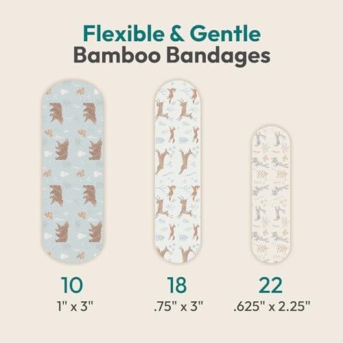 FEBU Woodland Print Bamboo-Pflaster | PFAS-freie flexible Stoffpflaster | Hypoallergene Naturpflaster für Schürfwunden, Schnitte & Erste Hilfe | Kompostierbar, latexfrei | 50 Streifen