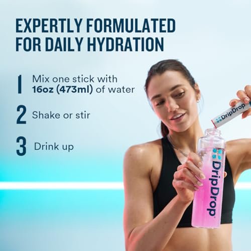 DripDrop Zero Sugar Plus - Zuckerfreie Hydrationspackungen - Elektrolyt-Pulvergetränk - Erdbeer-Kiwi, Pfirsich, Kirsch-Limetten, Wilde Beeren - 8 Sticks