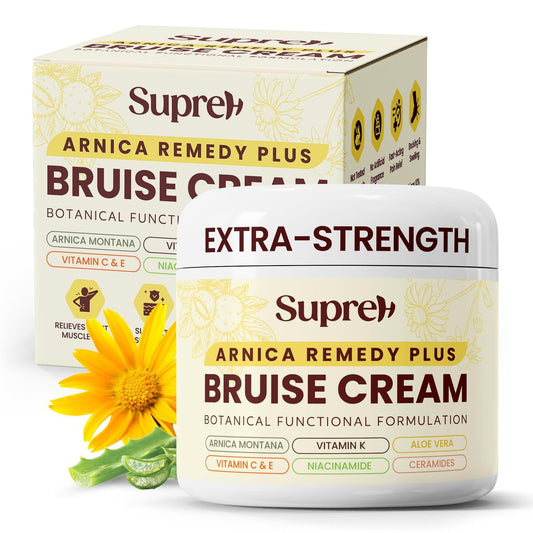 SupreH Arnika-Blaue-Flecken-Creme Extra Stark: Vitamin K, C & E gegen Blutergüsse und Schwellungen, Niacinamid und Ceramid gegen Verfärbungen und dünne Haut