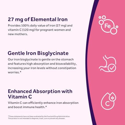 Doctor's Recipes Eisenpräparat für Schwangere – Chelatiertes Eisenbisglycinat mit Vitamin C für hohe Aufnahme, sanft, unterstützt die Produktion roter Blutkörperchen, 60 vegane Kapseln