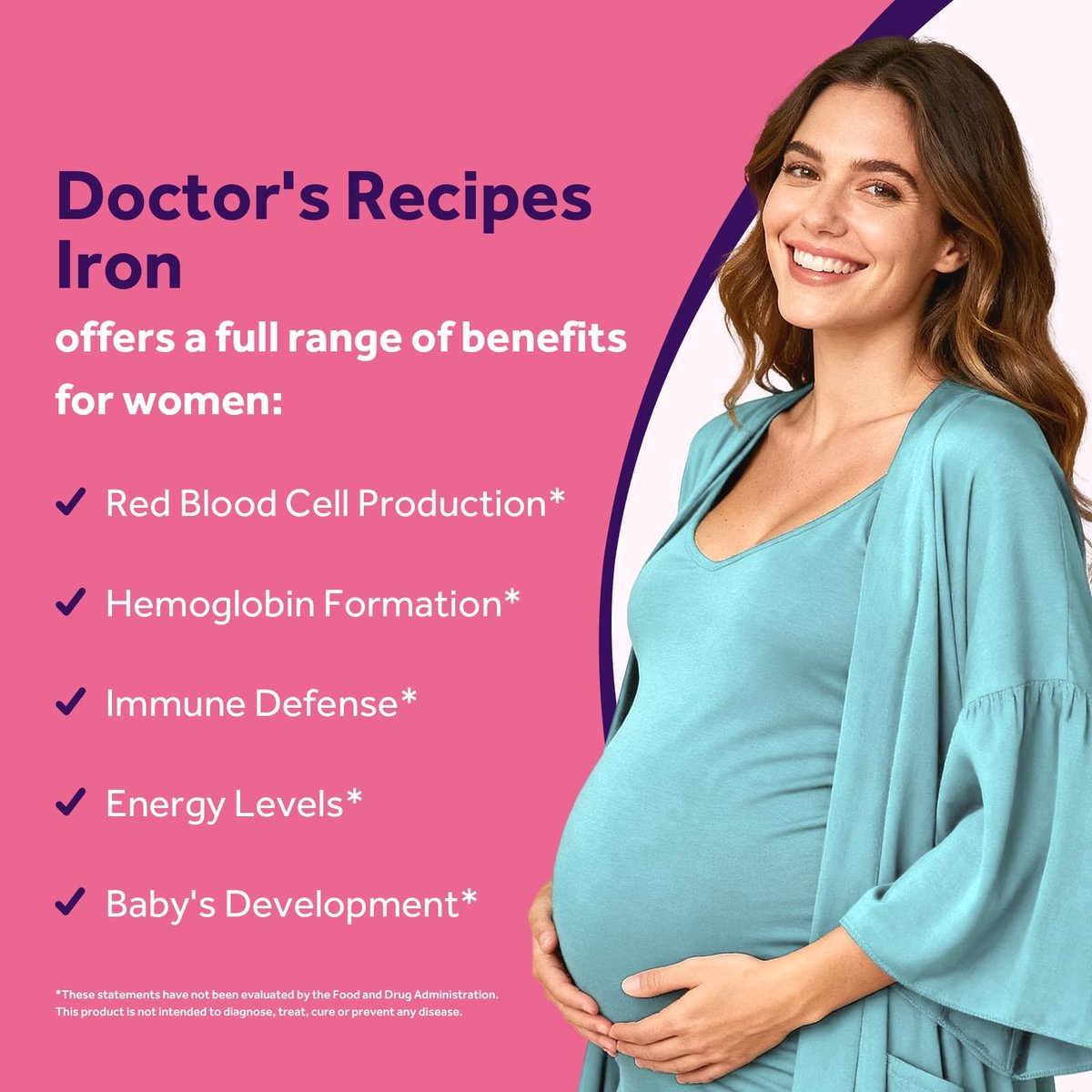 Doctor's Recipes Eisenpräparat für Schwangere – Chelatiertes Eisenbisglycinat mit Vitamin C für hohe Aufnahme, sanft, unterstützt die Produktion roter Blutkörperchen, 60 vegane Kapseln