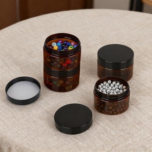 Axigundaone 30 Stück Braune Plastikdosen mit Deckel, 4oz Nachfüllbare Kosmetikbehälter, Kleine Amberfarbene Aufbewahrungsgläser für Puder, Flüssigkeiten & Lebensmittel