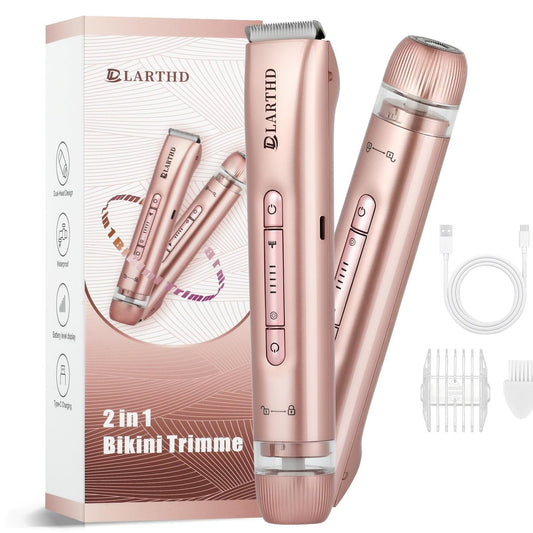 LARTHD 2-in-1 Elektrischer Rasierer für Frauen – Doppelkopf Bikini Trimmer, IPX7 wasserdicht, Nass- & Trockenanwendung, Körperhaarentferner für Bikini, Achseln, Beine, Arme & Gesicht