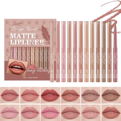 Baorder 12-teiliges Creamy Matte Lip Liner Pencil Set – Wasserdicht, lang anhaltend, weiche Rosatöne – Lippenkonturenstift-Set für perfekte Lippen