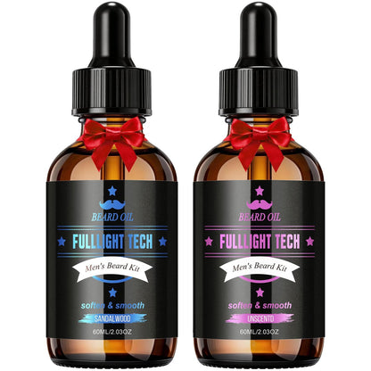 Bartöl für Männer, 2er Pack, 118 ml (4 Fl Oz) Gesamt: Natürliches Sandelholz & Duftfrei – Bartwachstumsöl mit Vitamin E, Argan- & Jojobaöl – Pflegt, befeuchtet, stärkt, verleiht Glanz, reduziert Frizz – Conditioner ohne Duft