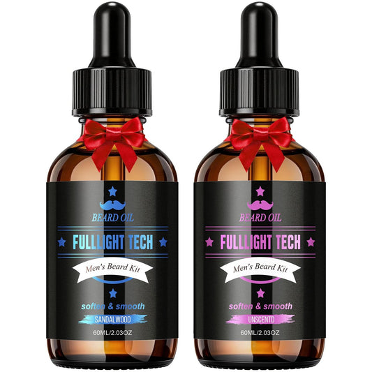 Bartöl für Männer, 2er Pack, 118 ml (4 Fl Oz) Gesamt: Natürliches Sandelholz & Duftfrei – Bartwachstumsöl mit Vitamin E, Argan- & Jojobaöl – Pflegt, befeuchtet, stärkt, verleiht Glanz, reduziert Frizz – Conditioner ohne Duft
