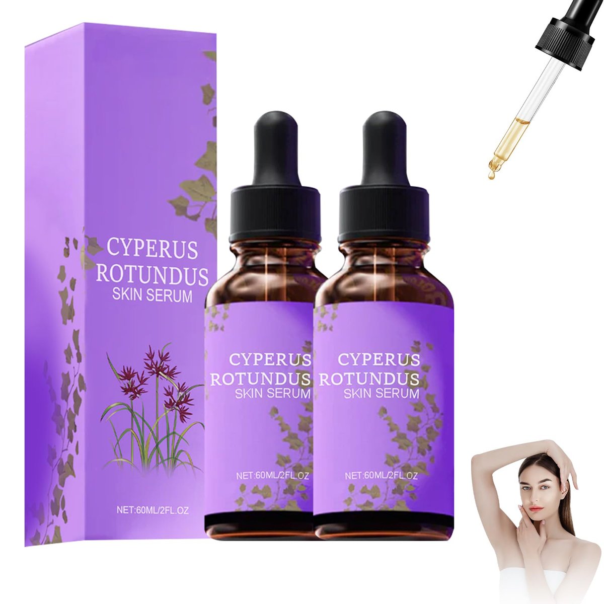 2er-Pack Cyperus Rotundus Hautserum – Natürliches Öl zur Reduzierung von Körperbehaarung, feuchtigkeitsspendend, für alle Hauttypen